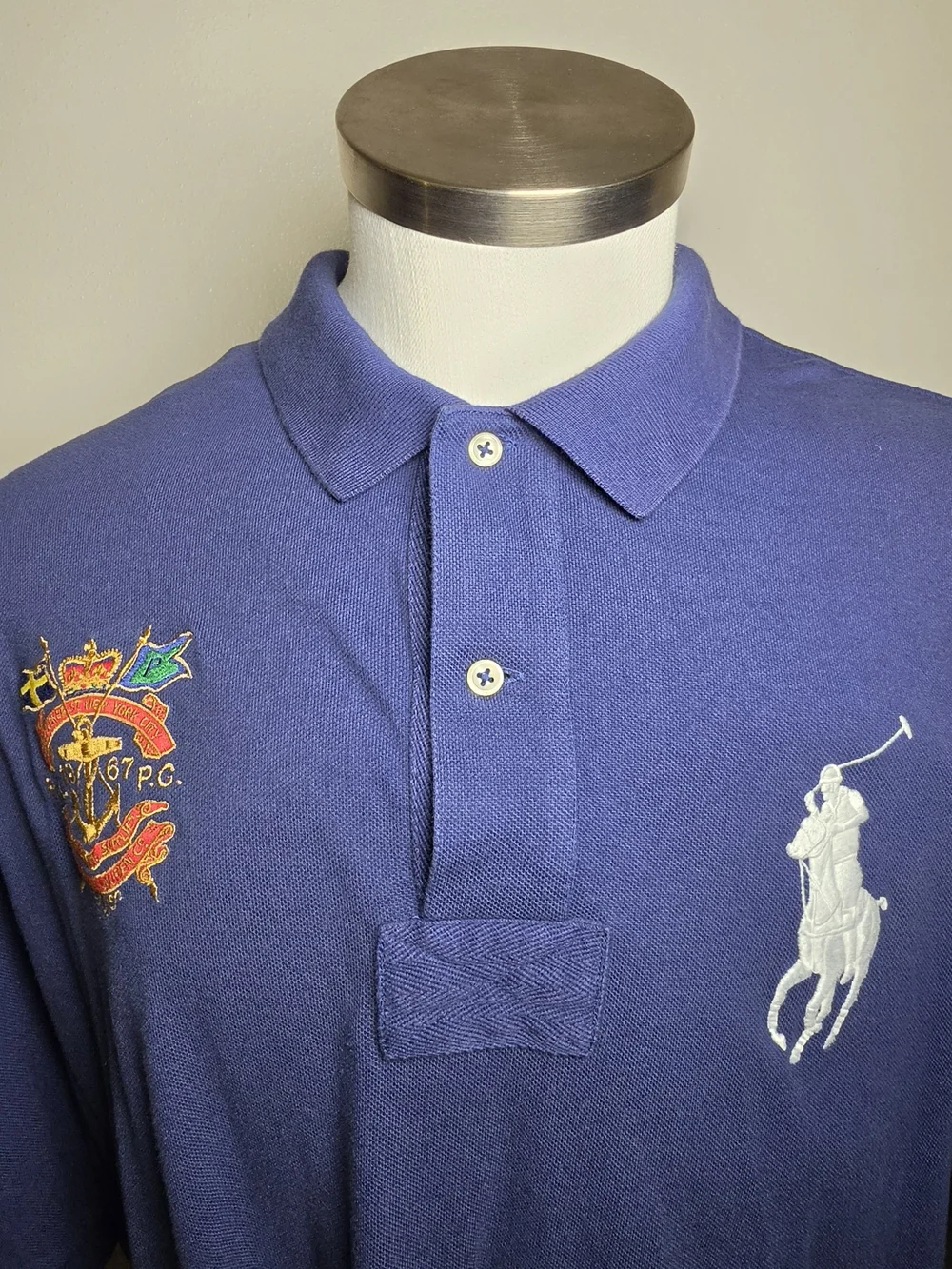 Ralph Lauren Men's Navy Polo Shirt with Crest & Big Pony